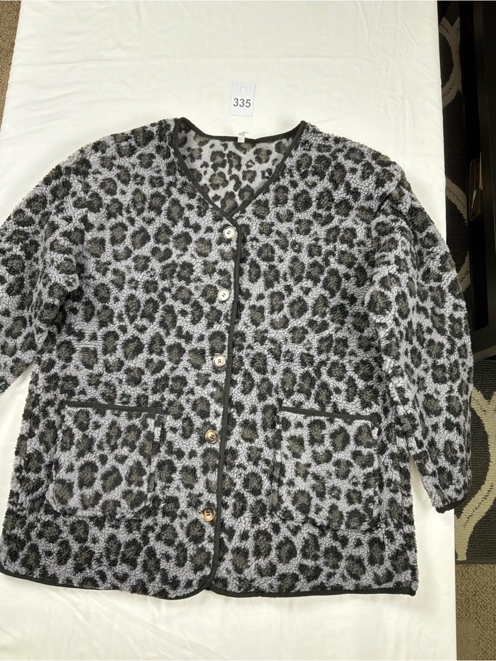 HALARA Black and Gray Leopard-Print Button Cardigan Jacket